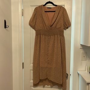 XL midi dress.  NWOT.  Tan with black polka dots.
